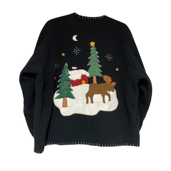 Vintage Country Christmas Fleece Open Front Cardigan Jacket Felt Patchwork - Picture 4 of 13